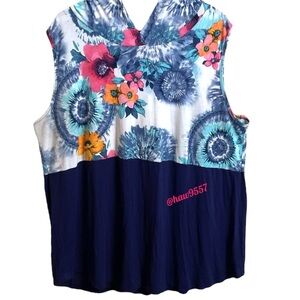 Glitzy Girlz Size 2XL Lavender Navy Blue Floral Print Tank Hoodie Sleeveless